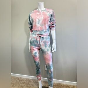 BB DAKOTA Tie Dye Sweatshirt Jogger Lounge Set Pink Gray XS